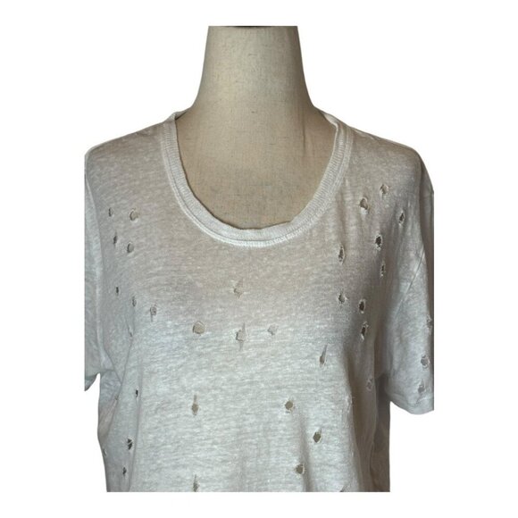 IRO Shirt Women Medium White Clay Cutout Distressed Linen Short Sleeve Tee - Picture 5 of 11